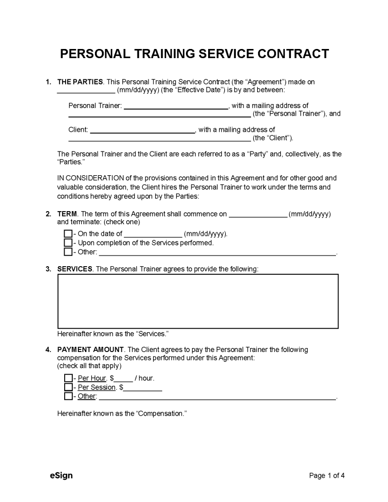 Free Personal Training Contract Template | PDF | Word