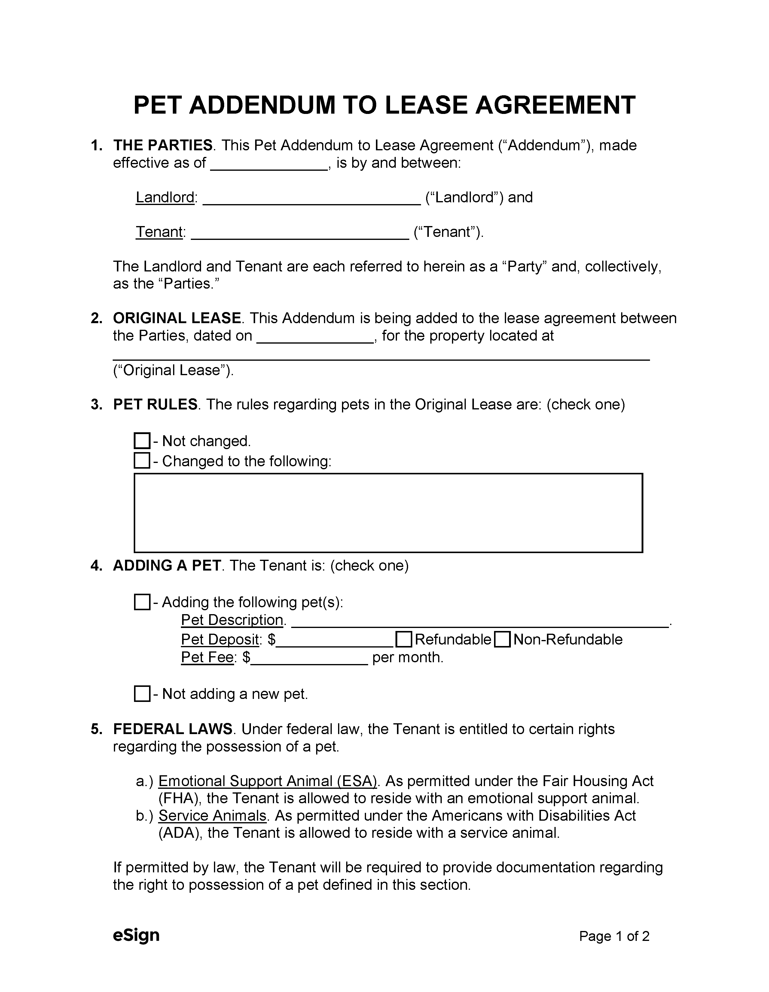 Free Pet Addendum to Lease Template (3) PDF Word