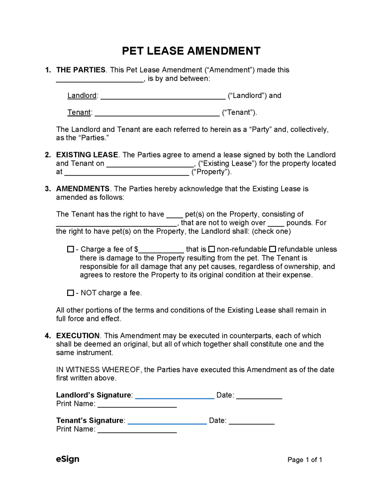 Free Pet Lease Amendment Form | PDF | Word