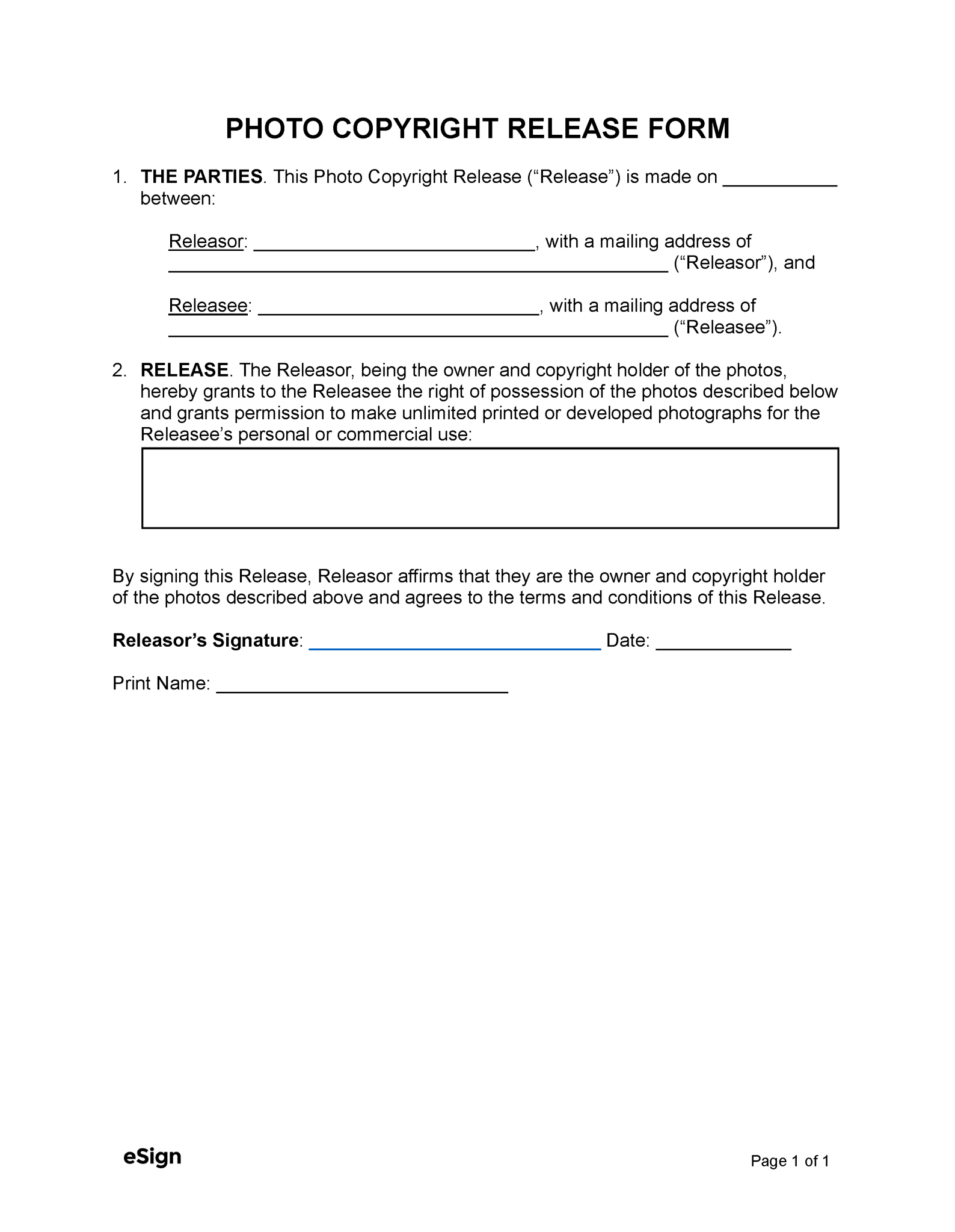 Free Photo Copyright Release Form | PDF | Word