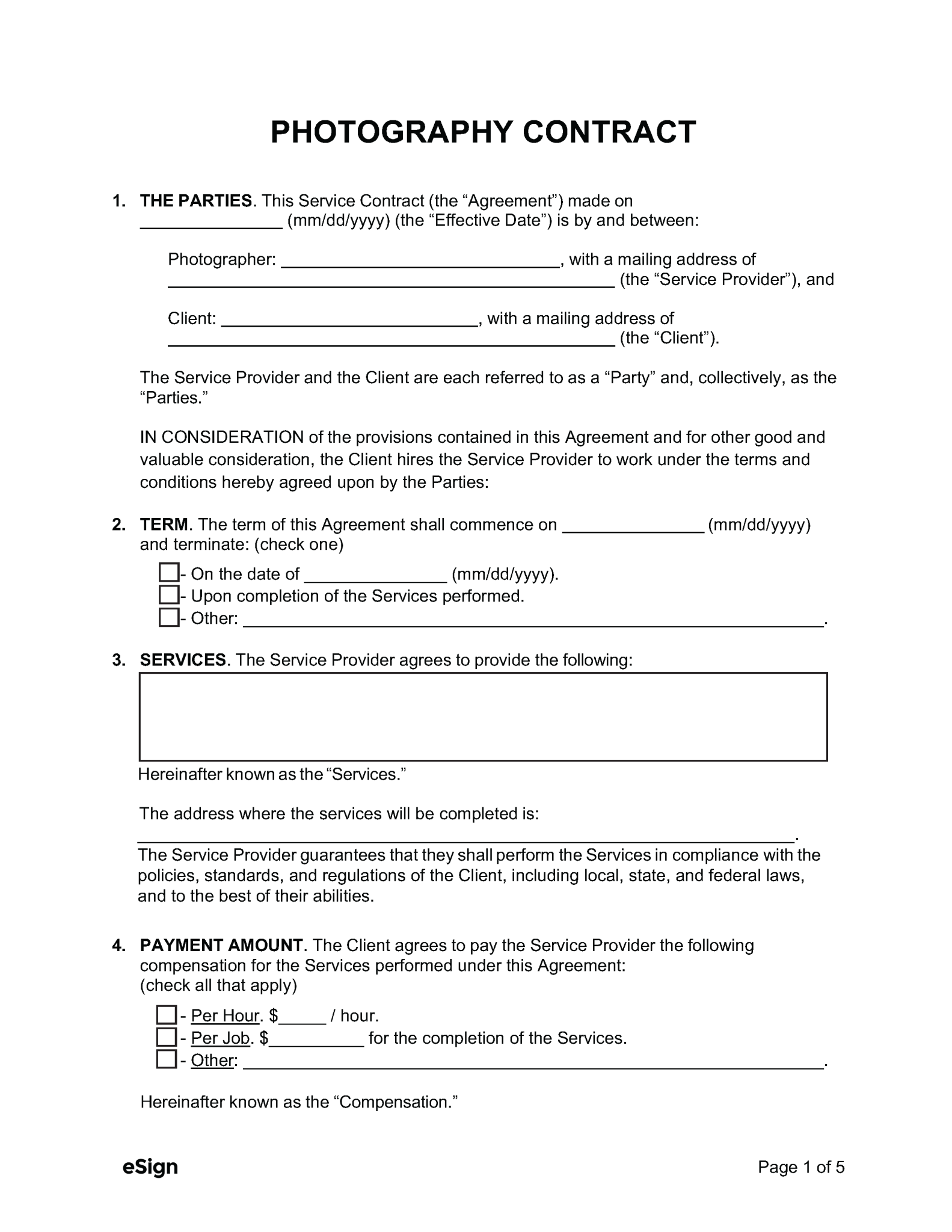 free photography contract templates