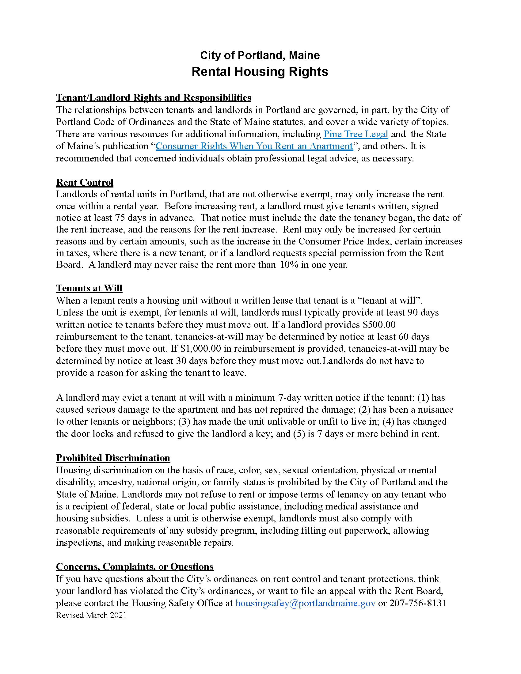 Free Maine Rental Lease Agreements Laws PDF Word