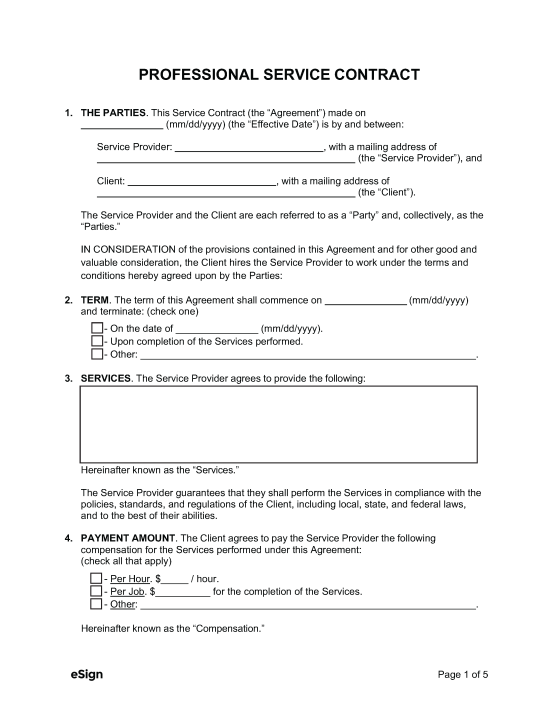 Free Professional Service Contract Template | PDF | Word