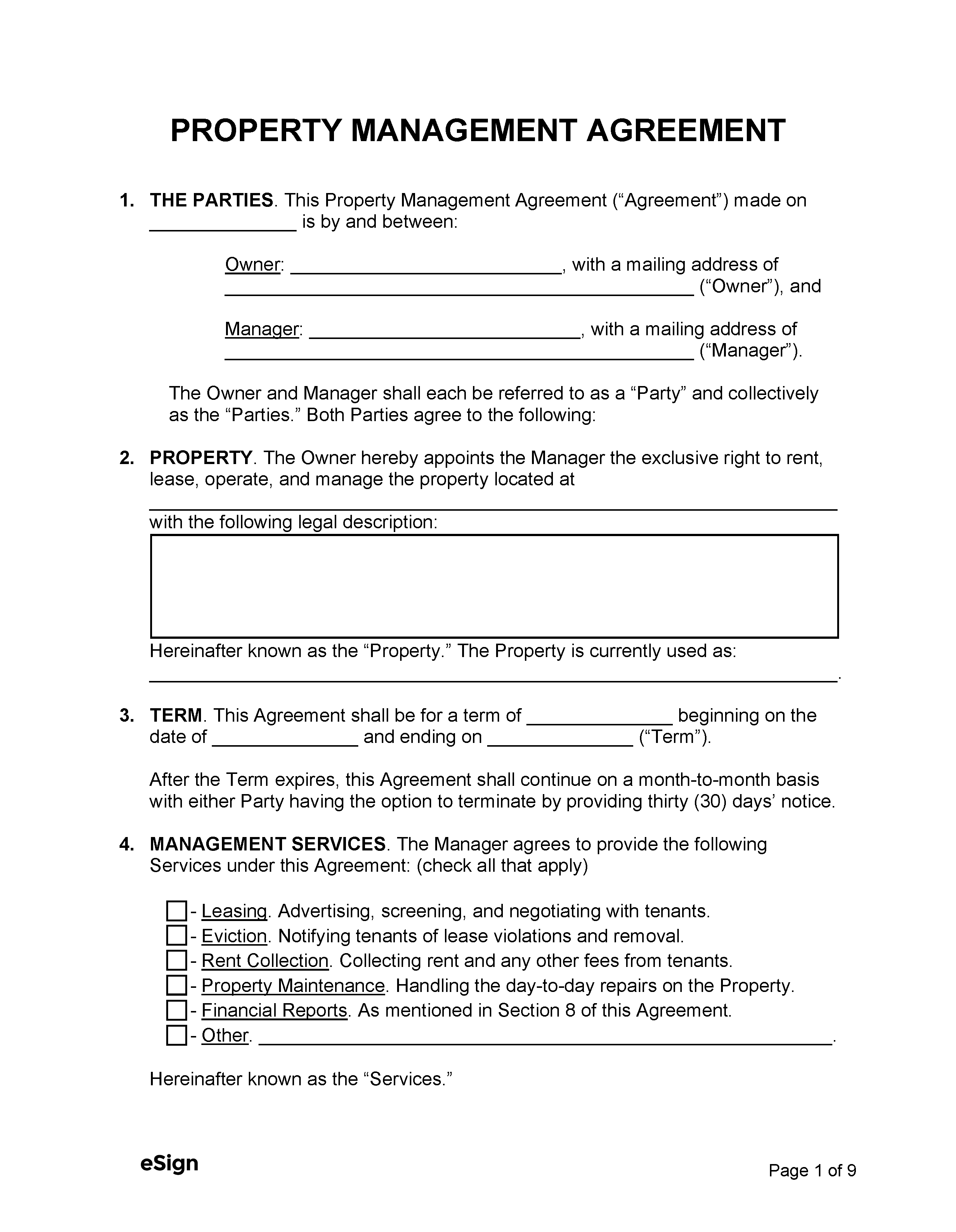 Free Property Management Agreement Template Commercial Residential 