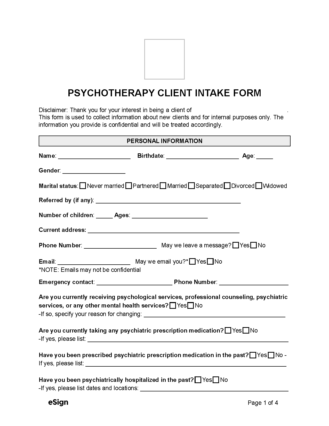 Free Mental Health Intake Form PDF Word