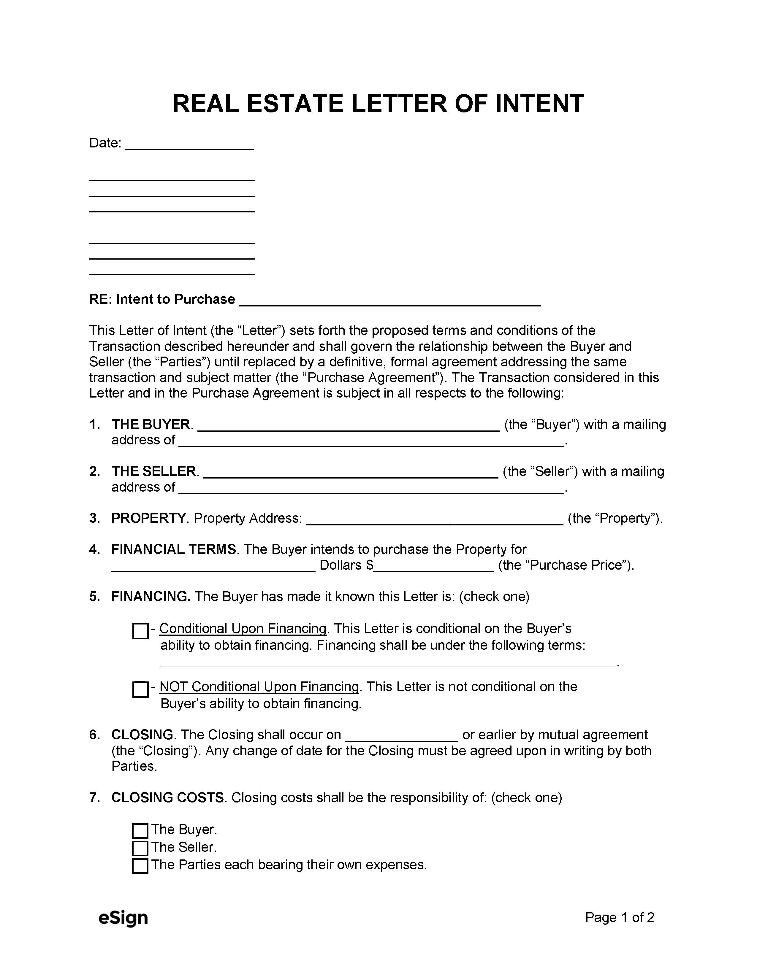 Free Real Estate Letter of Intent (LOI) (4) | PDF | Word