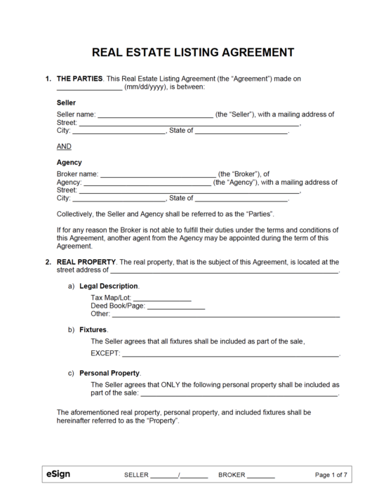 Free Real Estate Listing Agreement Template | PDF | Word