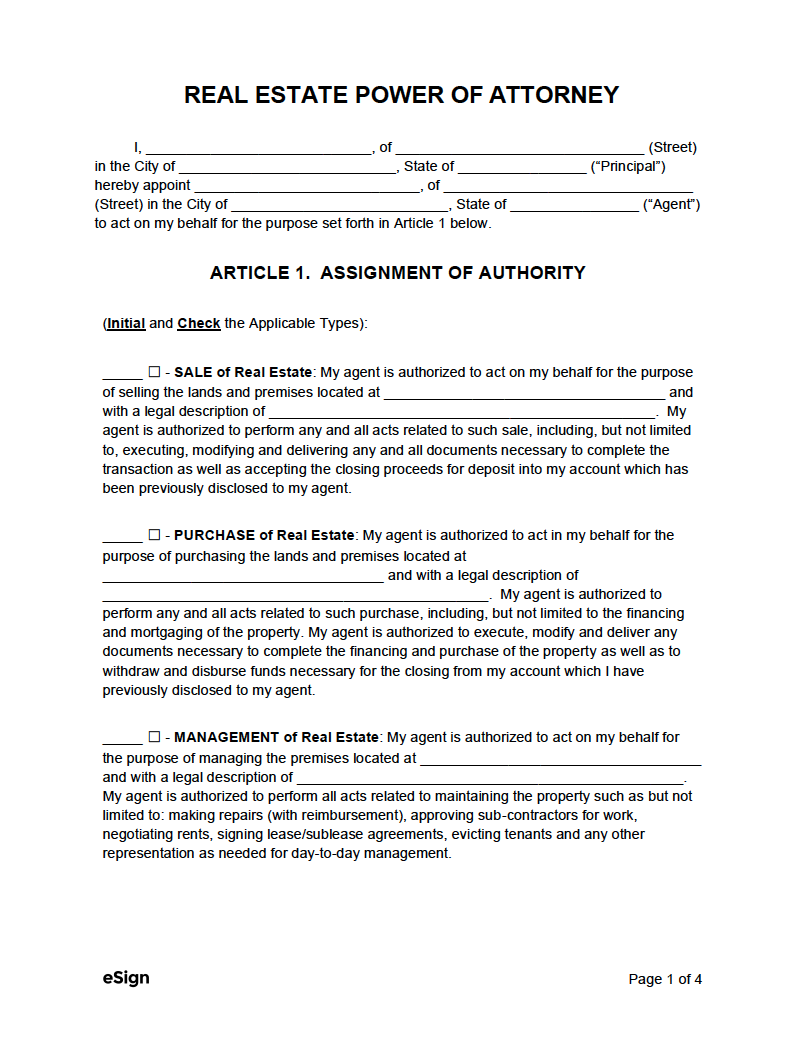 Free Real Power of Attorney Forms - PDF | Word