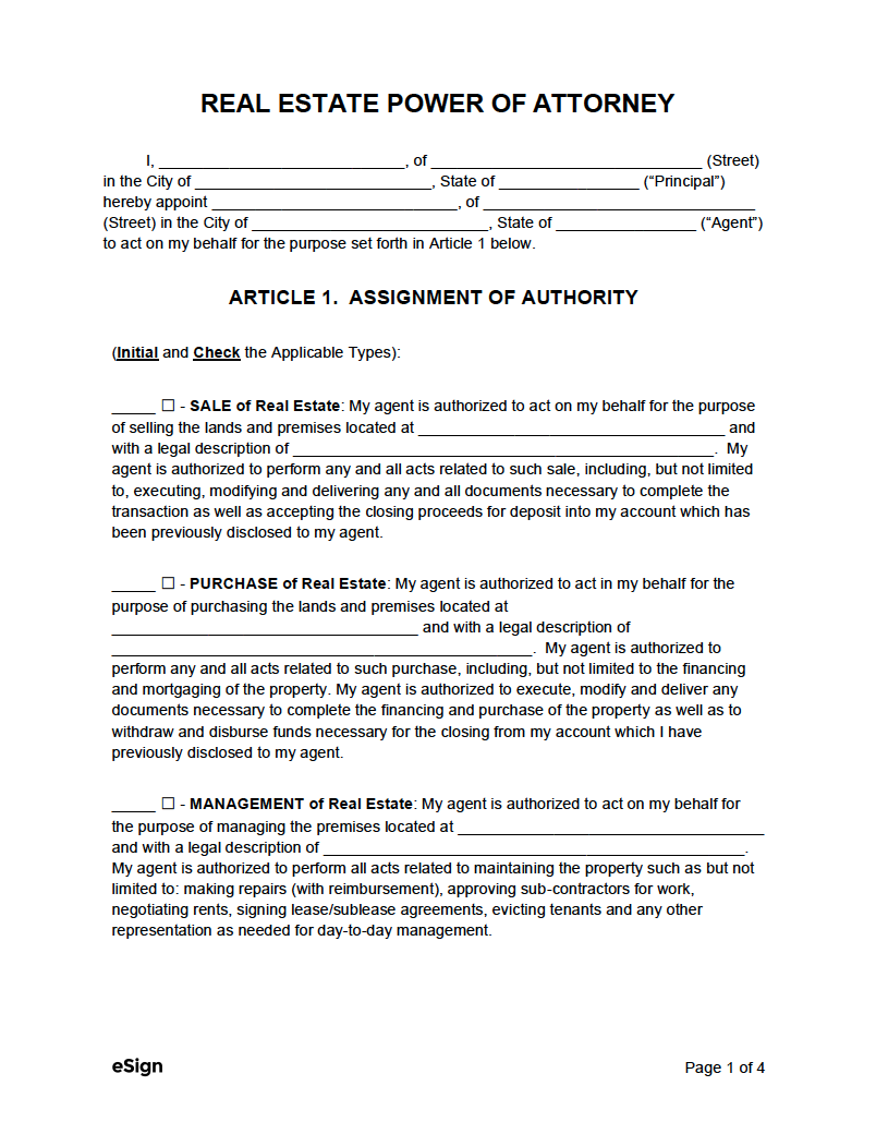 Free Real Estate Power Of Attorney Forms PDF Word