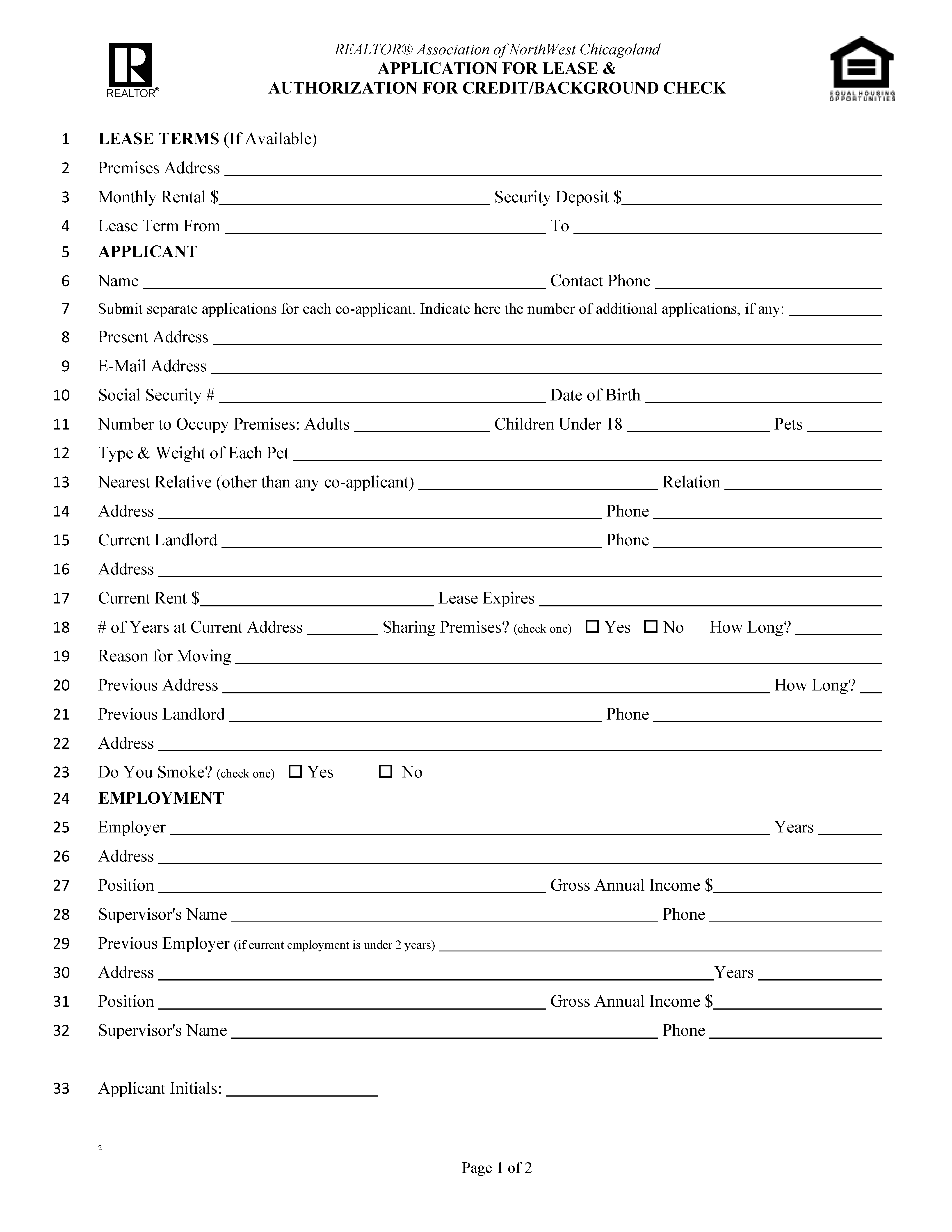 Free Illinois Rental Application Form PDF Word