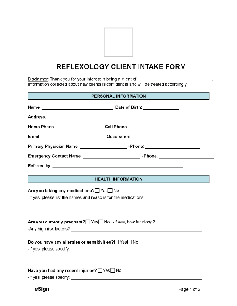 Free Reflexology Client Intake Form | PDF | Word