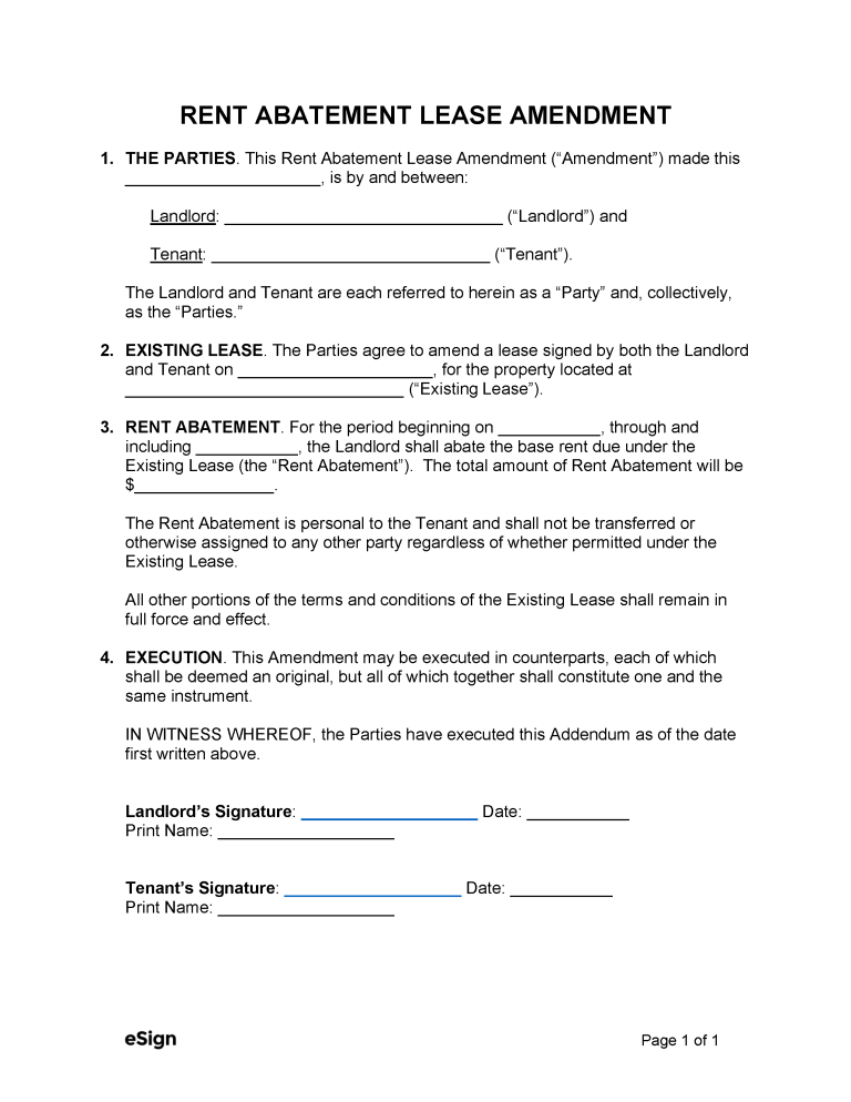 Free Rent Abatement Lease Amendment Form | PDF | Word