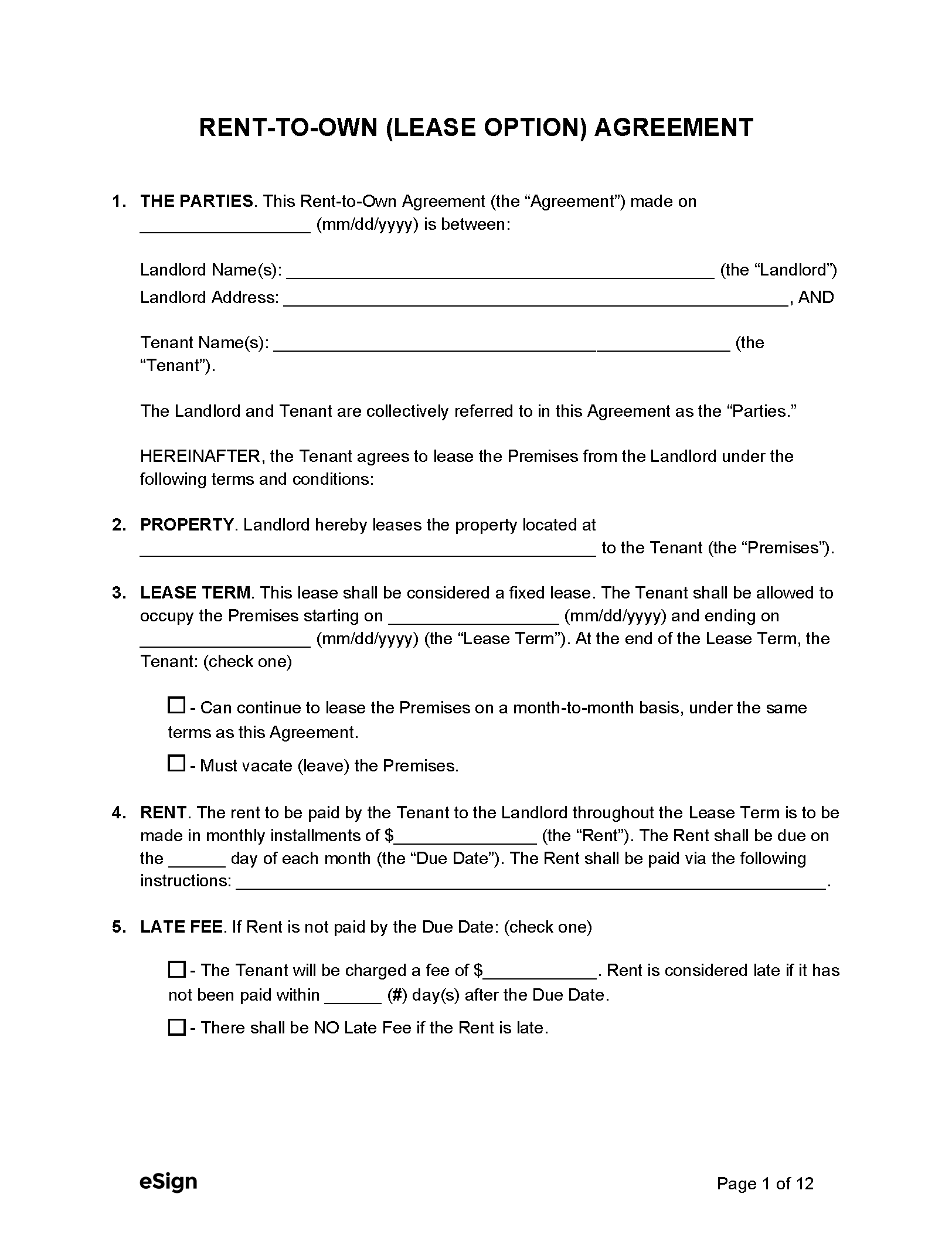 Free Rent-to-Own (Lease Option) Agreement | PDF | Word
