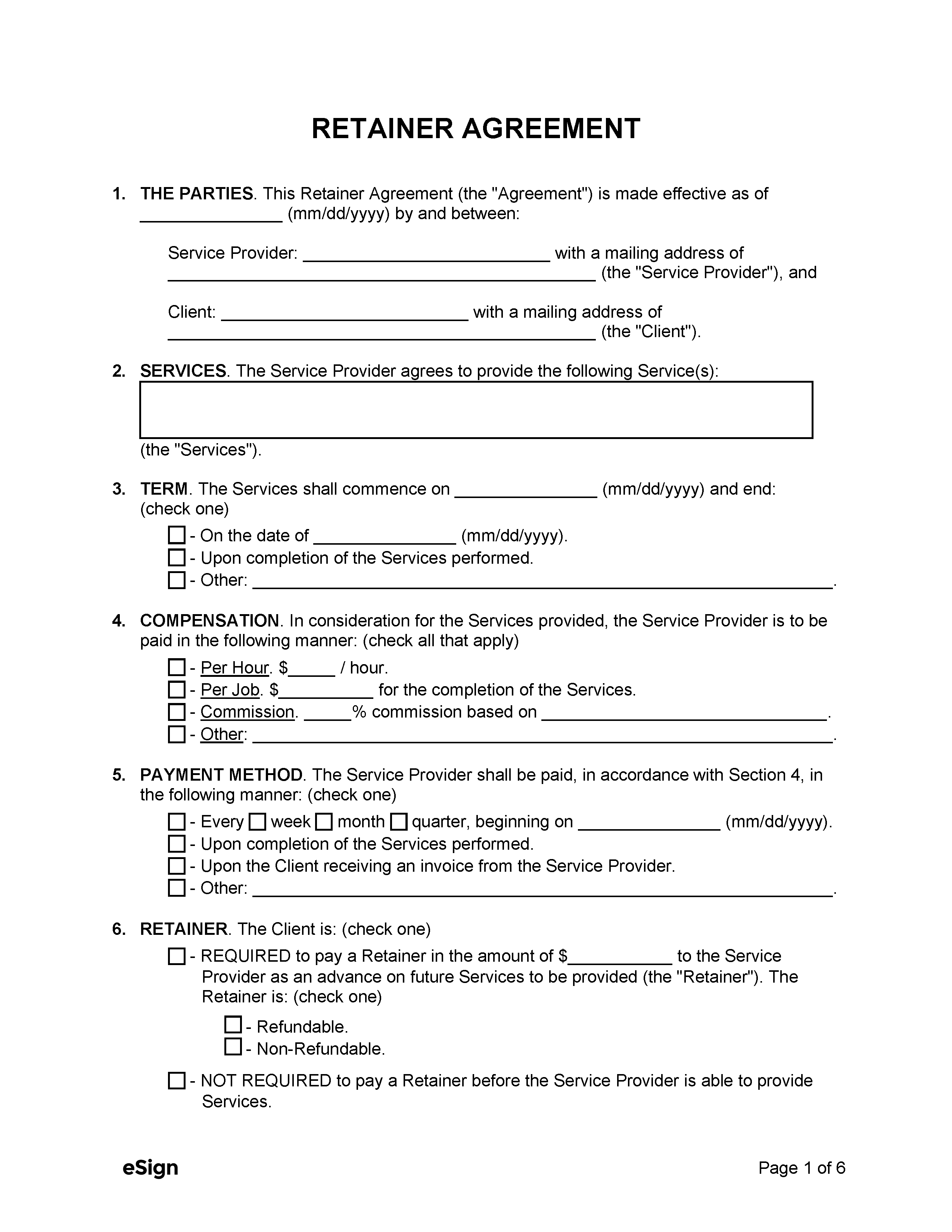 Free Retainer Agreement Template PDF Word