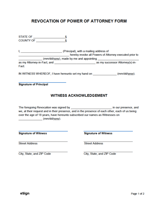 Free Power Of Attorney Revocation Form Pdf Word