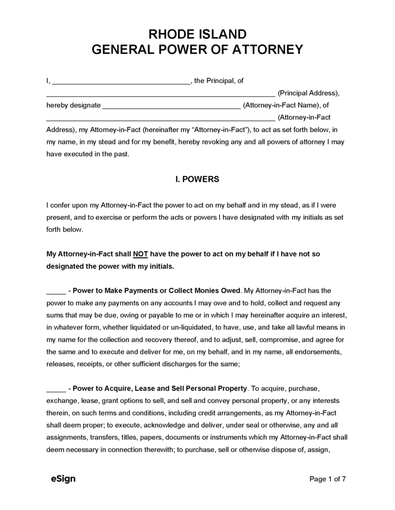 Free Rhode Island Power Of Attorney Forms PDF Word