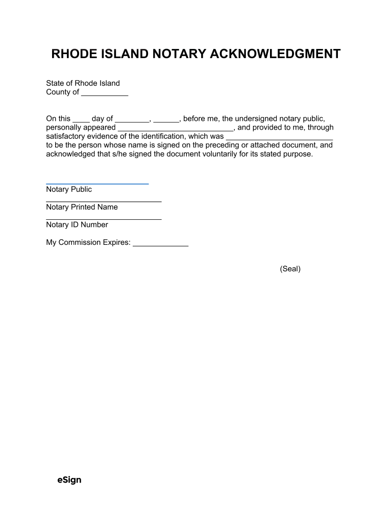 Free Rhode Island Notary Acknowledgment Form | PDF | Word