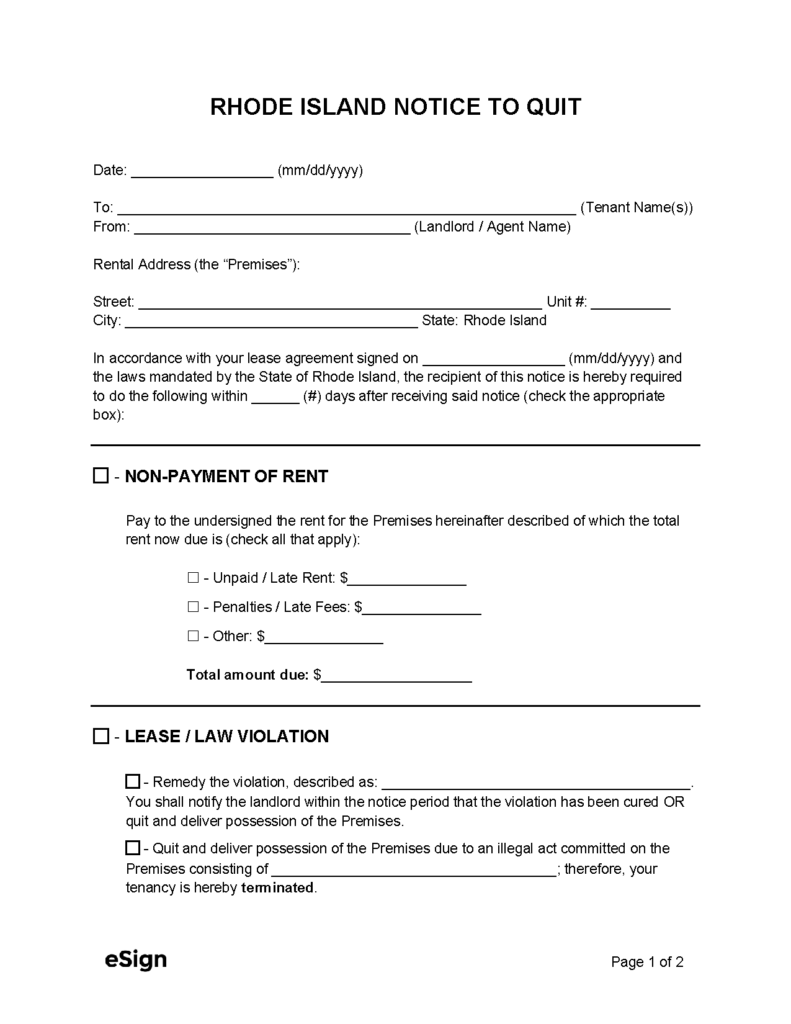 Free Rhode Island Eviction Notice Templates (4) | PDF | Word