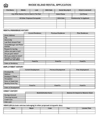 Free Rhode Island Rental Application Form Template | PDF | Word