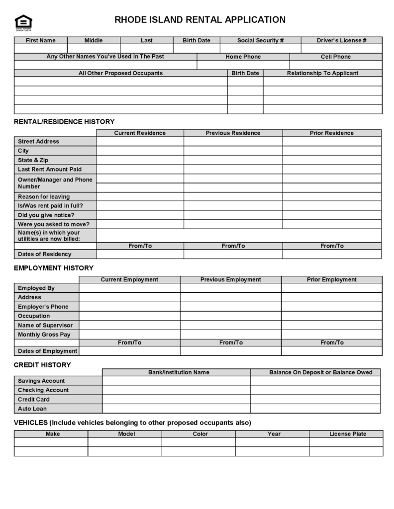 Free Rhode Island Rental Application Form Template | PDF | Word