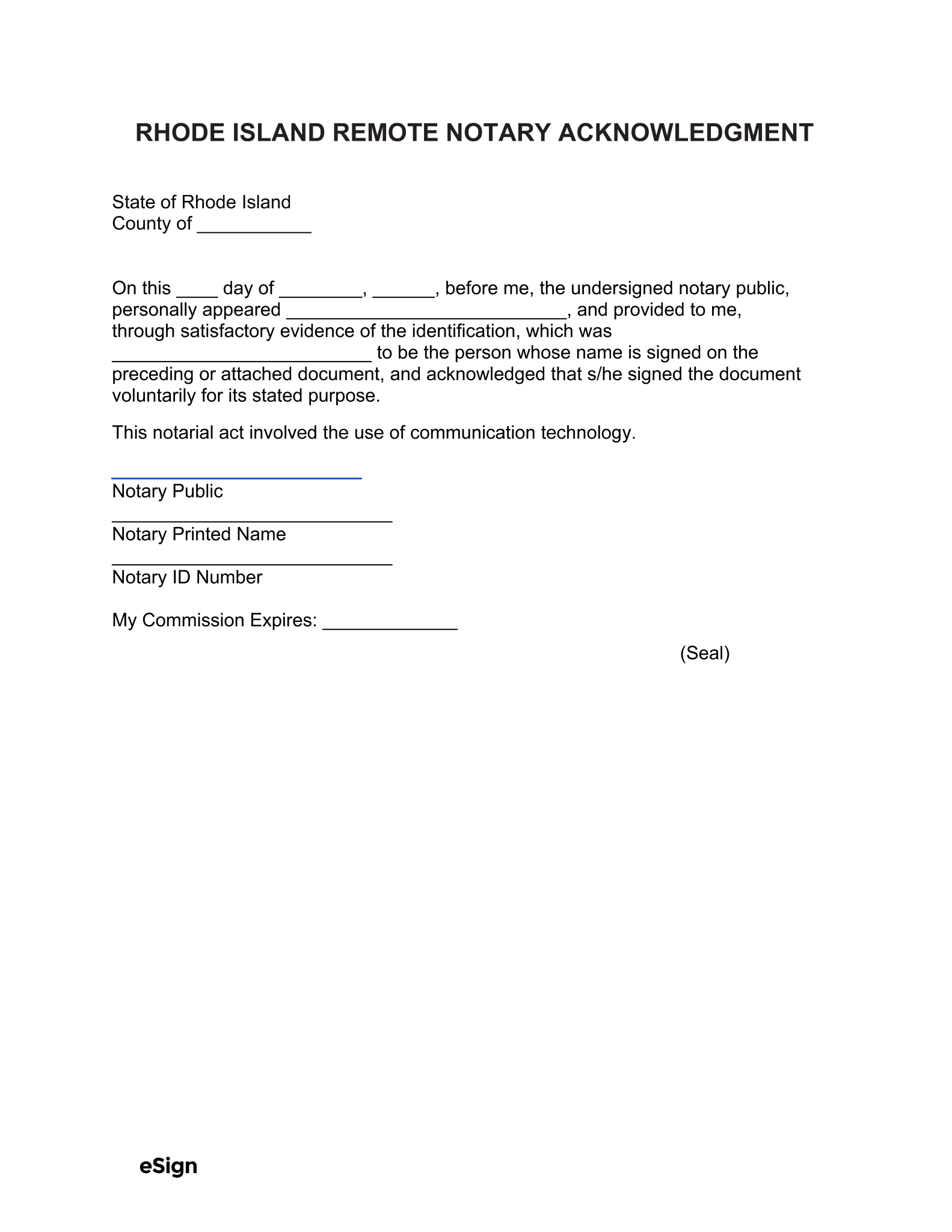 Free Rhode Island Notary Acknowledgment Form | PDF | Word