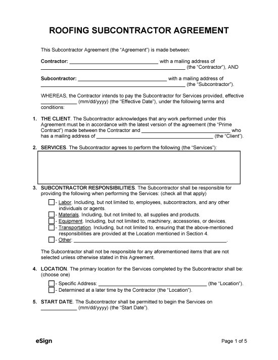 Free Roofing Subcontractor Agreement | PDF | Word