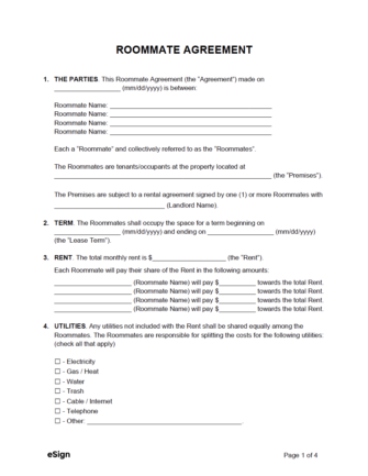 Roommate Agreement Template 335x433 