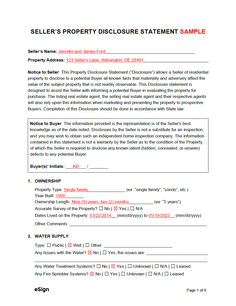 Free Property Disclosure Statement PDF Word