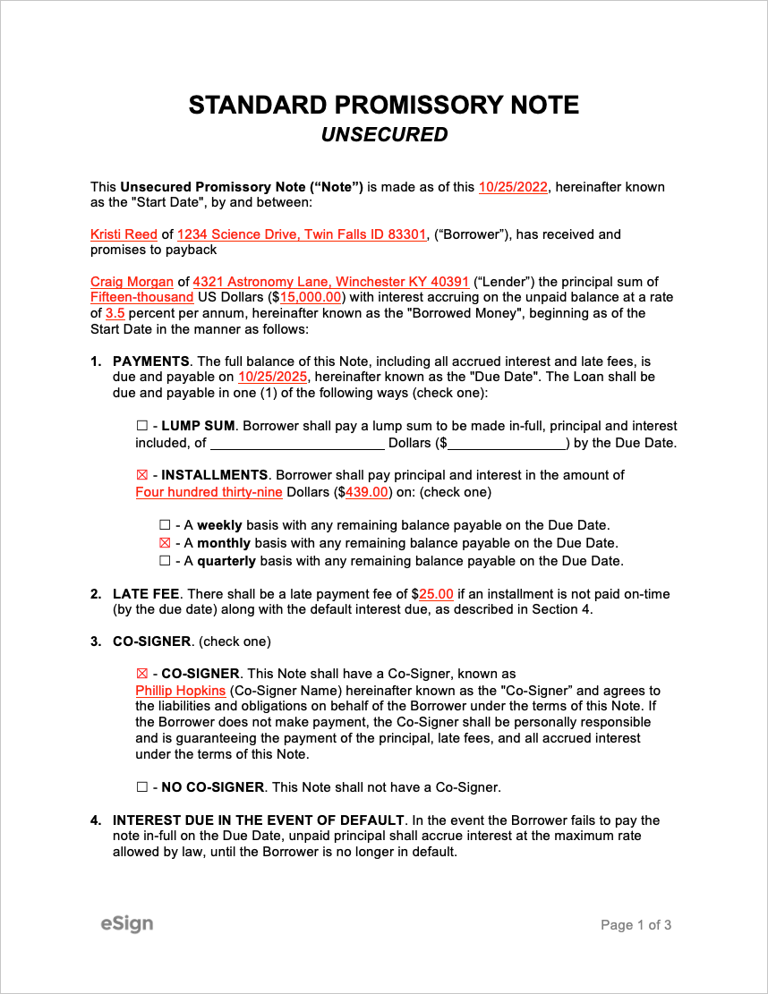 Free Unsecured Promissory Note Template PDF Word