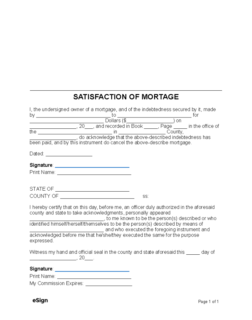 Free Mortgage Release Form (Satisfaction of Mortgage) | PDF | Word