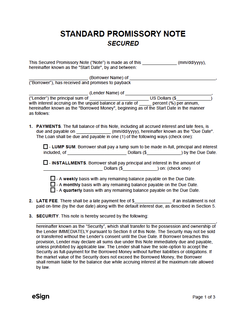 Secured Promissory Note Template Free Printable Documents Vrogue   Secured Promissory Note Template 