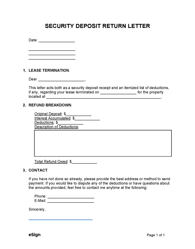 Free Security Deposit Return Letter | PDF | Word