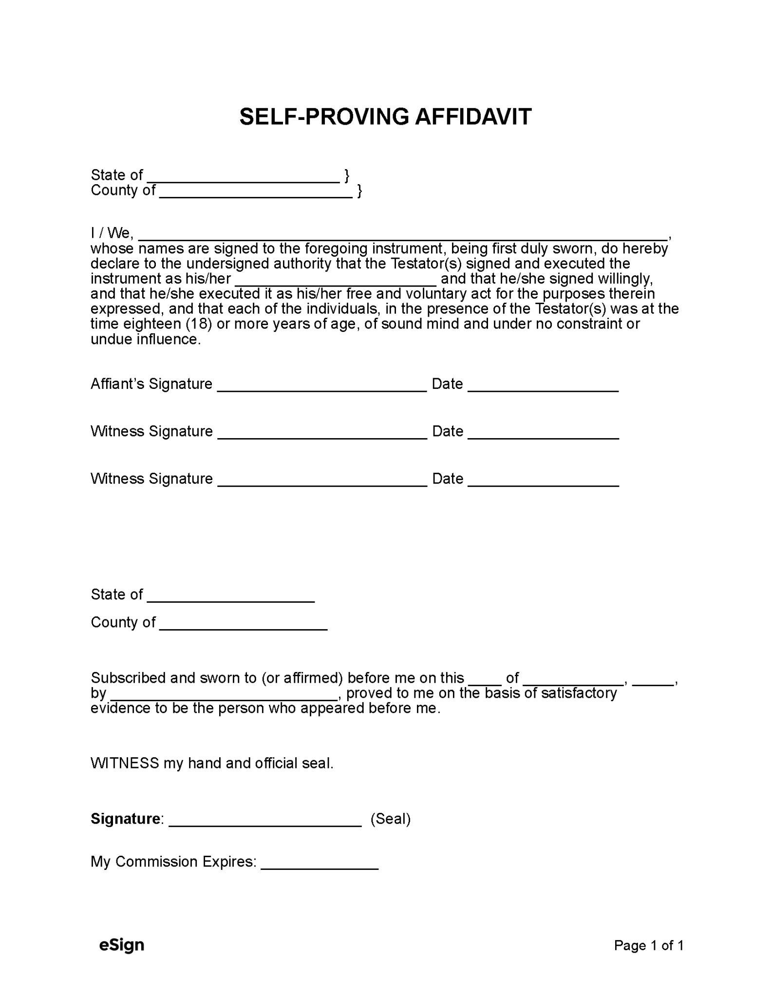 Free Self Proving Affidavit Form PDF Word Free Self Proving Affidavit Form PDF Word