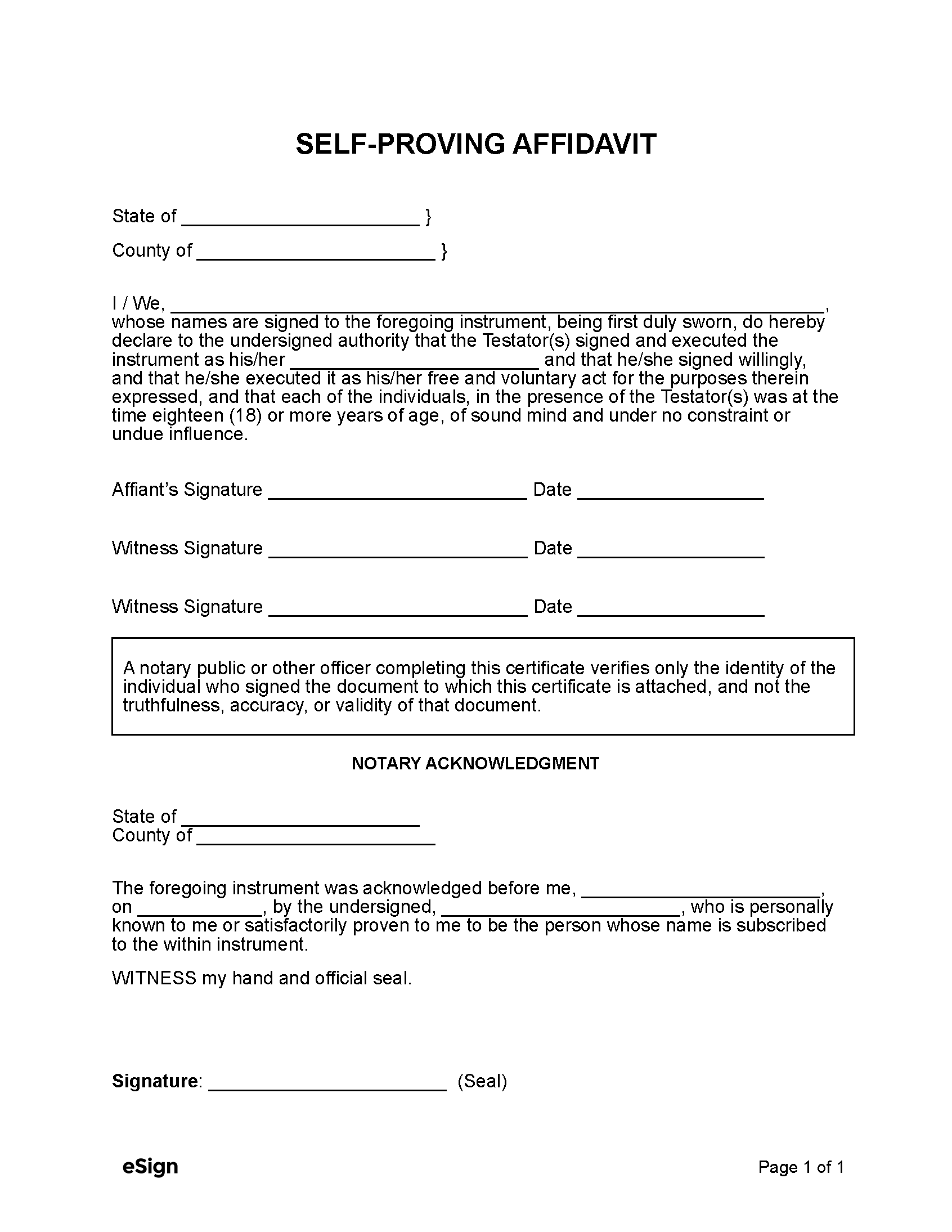 Free Self Proving Affidavit Form | PDF | Word