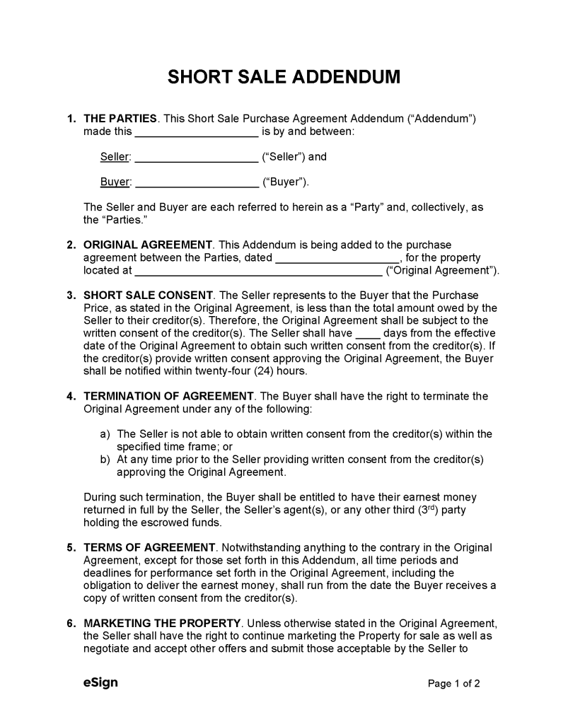 Free Short Sale Addendum Form (4) | PDF | Word