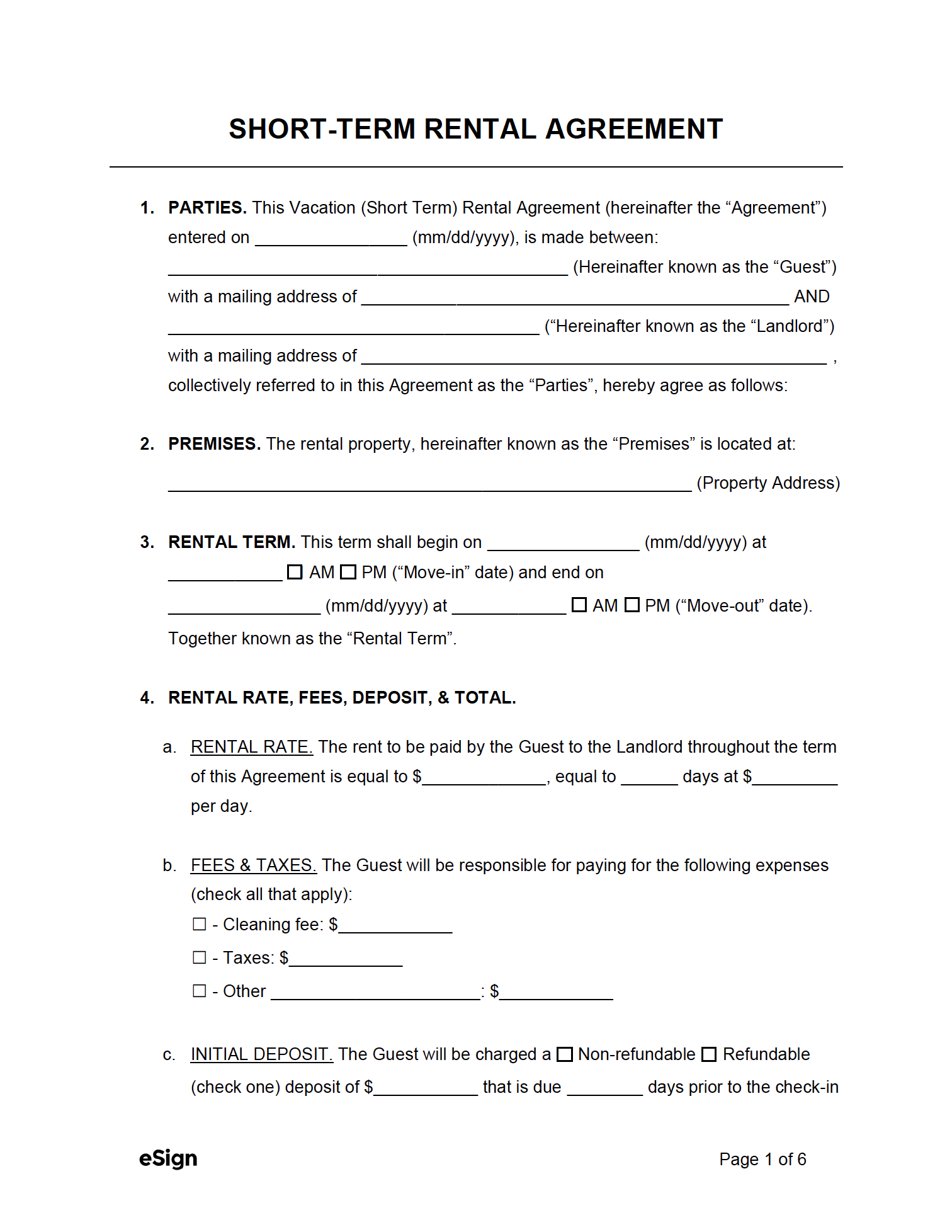 Free Short Term Vacation Lease Agreement Pdf Word