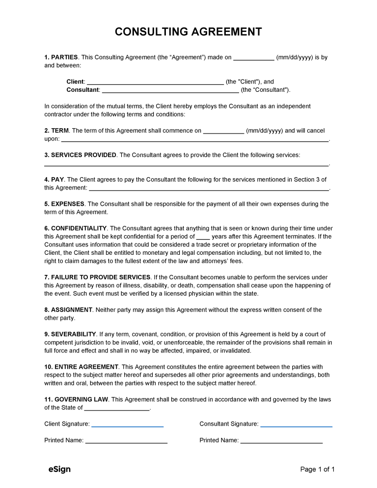 Free Simple (1 Page) Consulting Agreement | PDF | Word