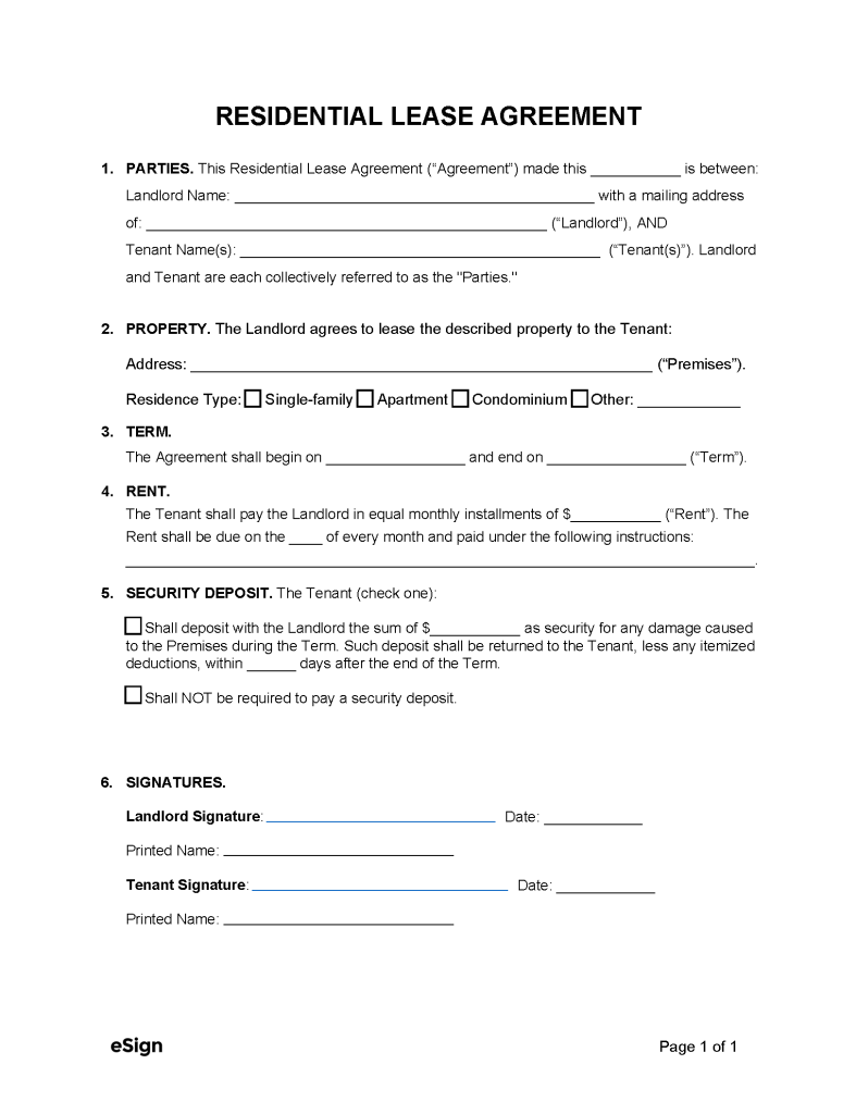 Free Simple (1-Page) Lease Agreement Template | PDF | Word