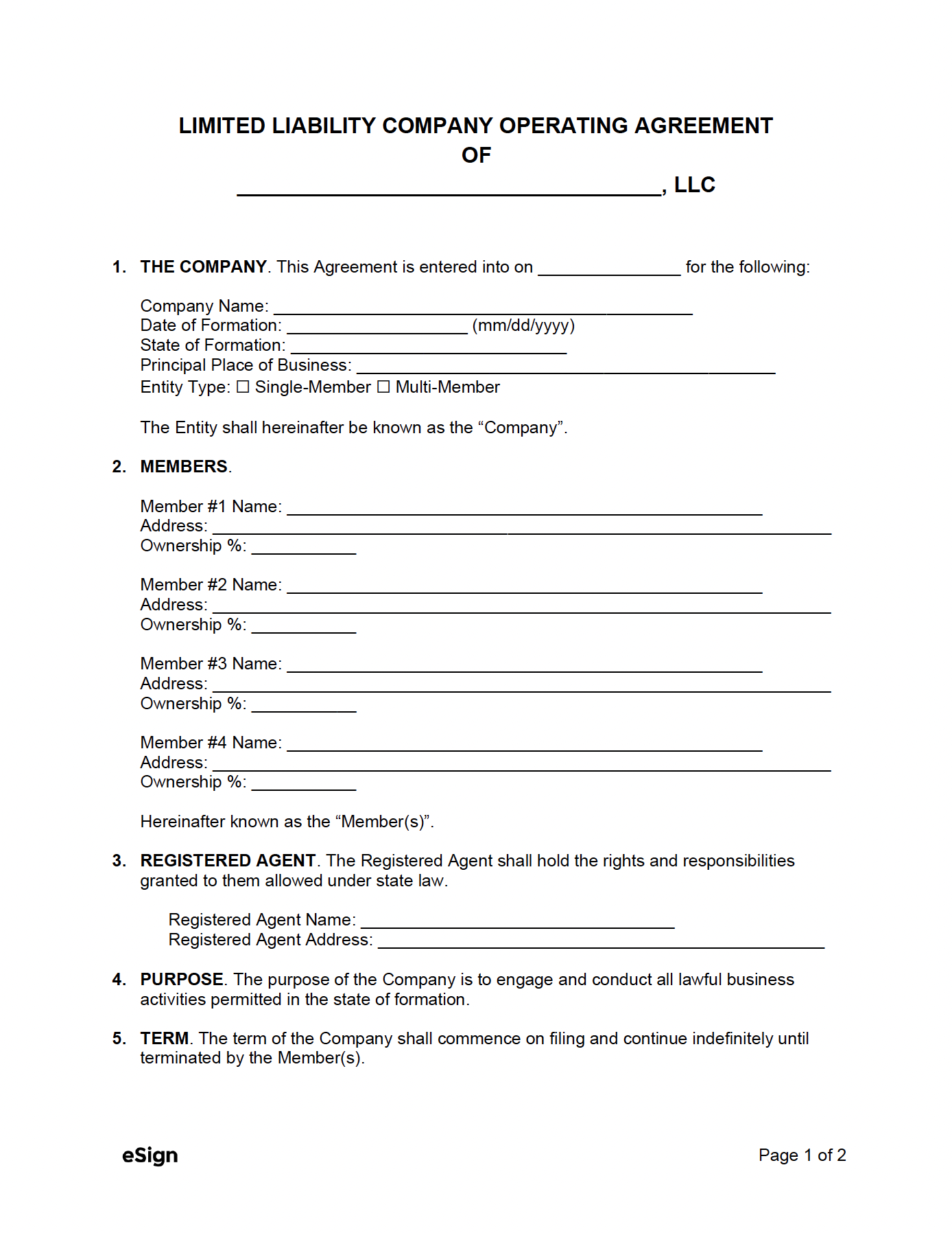 LLC Operating Agreement Template Free Sample Operating Agreement For An Llc