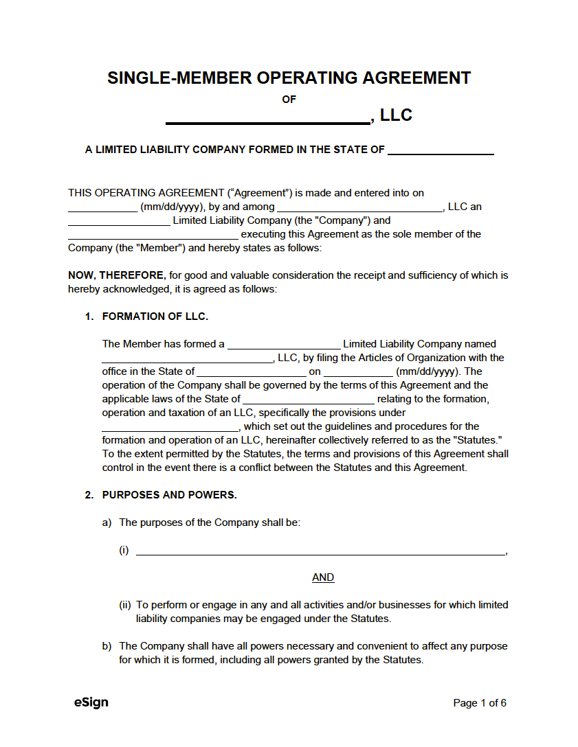 operating agreement for llc template