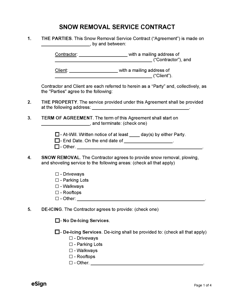 Free Snow Removal Contract Template PDF Word