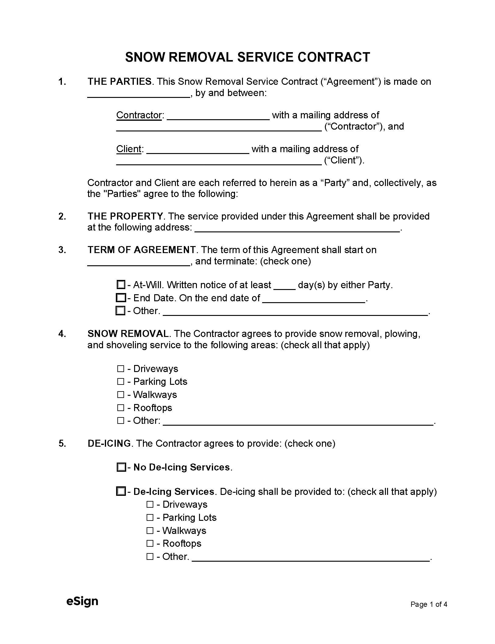 Snow Removal Contract Template Snow Plow Contracts Forms