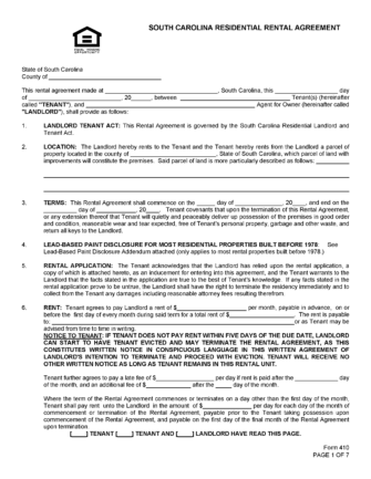 Free South Carolina Standard Residential Lease Agreement | PDF | Word