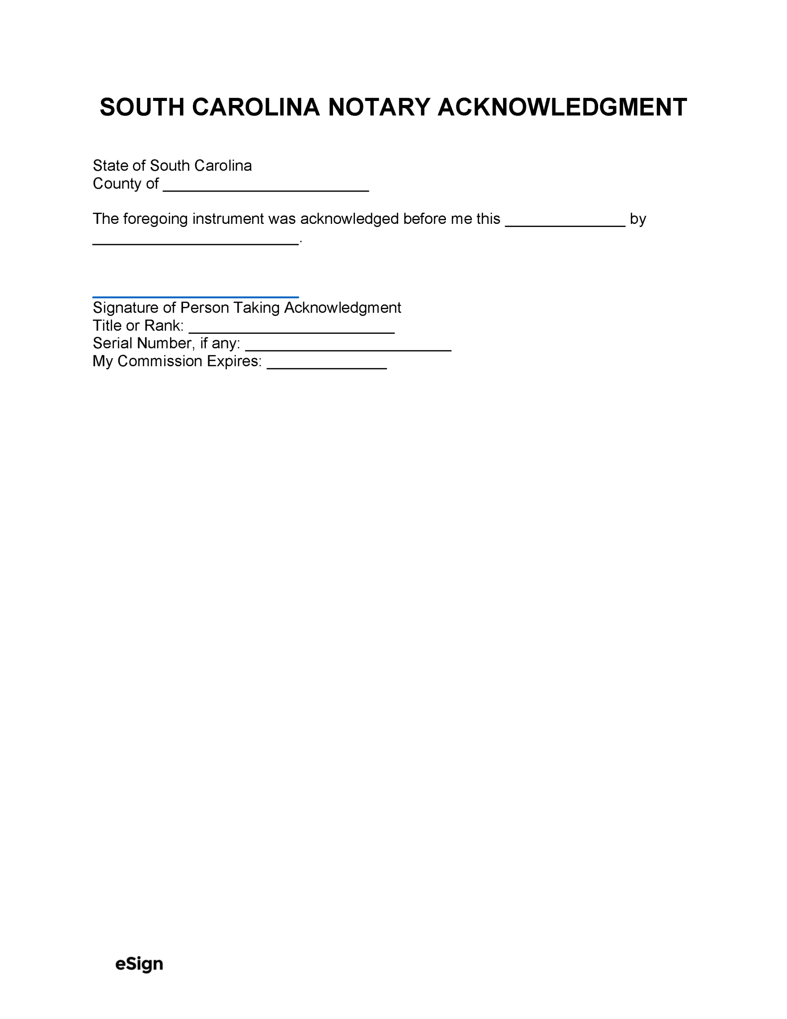 South Carolina Notary Acknowledgment Form 1583x2048 