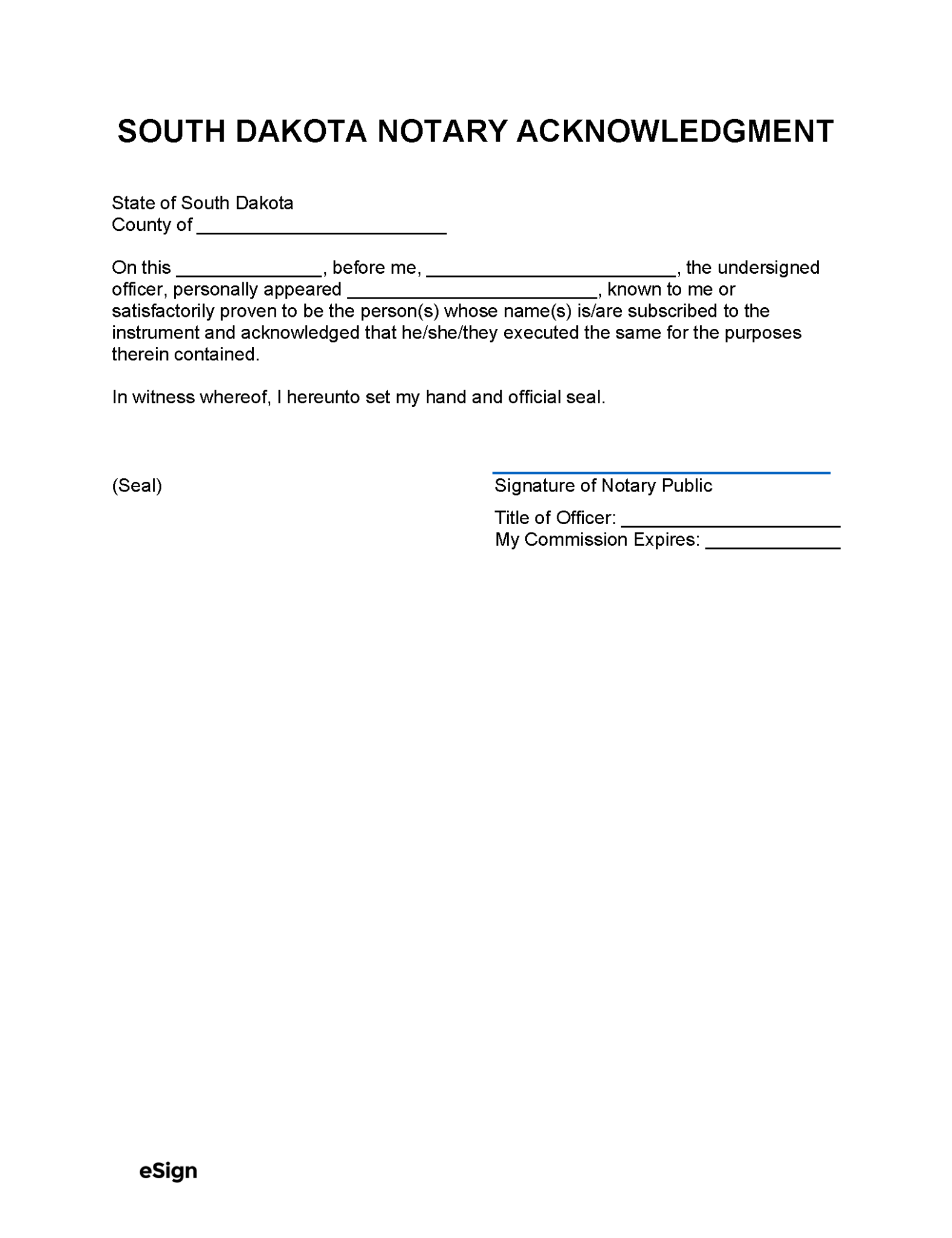 Free South Dakota Notary Acknowledgment Form Pdf Word 7013