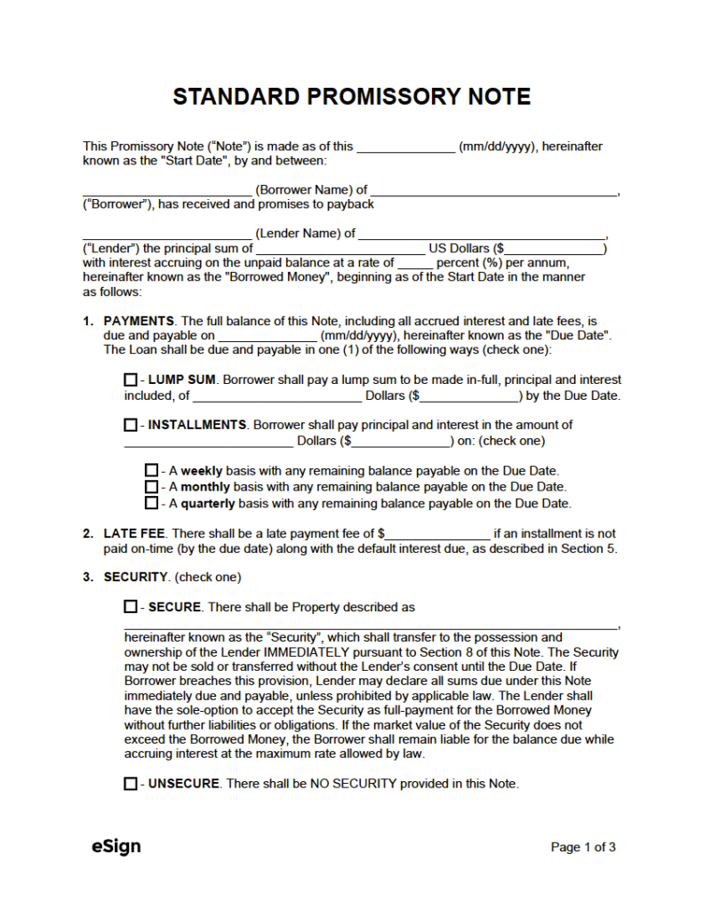 promissory note loan agreement template