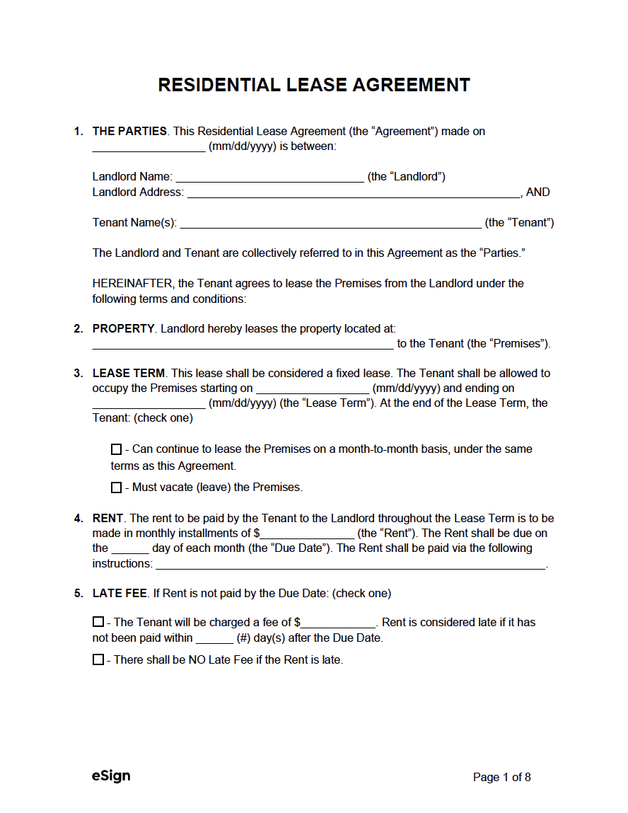 Free Residential Lease Agreement Template - PDF  Word For free tenant lease agreement template