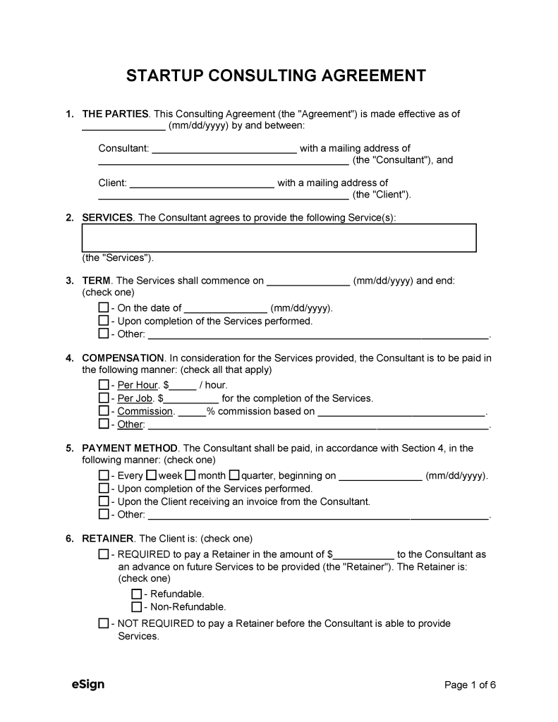 Free Startup Consulting Agreement PDF Word