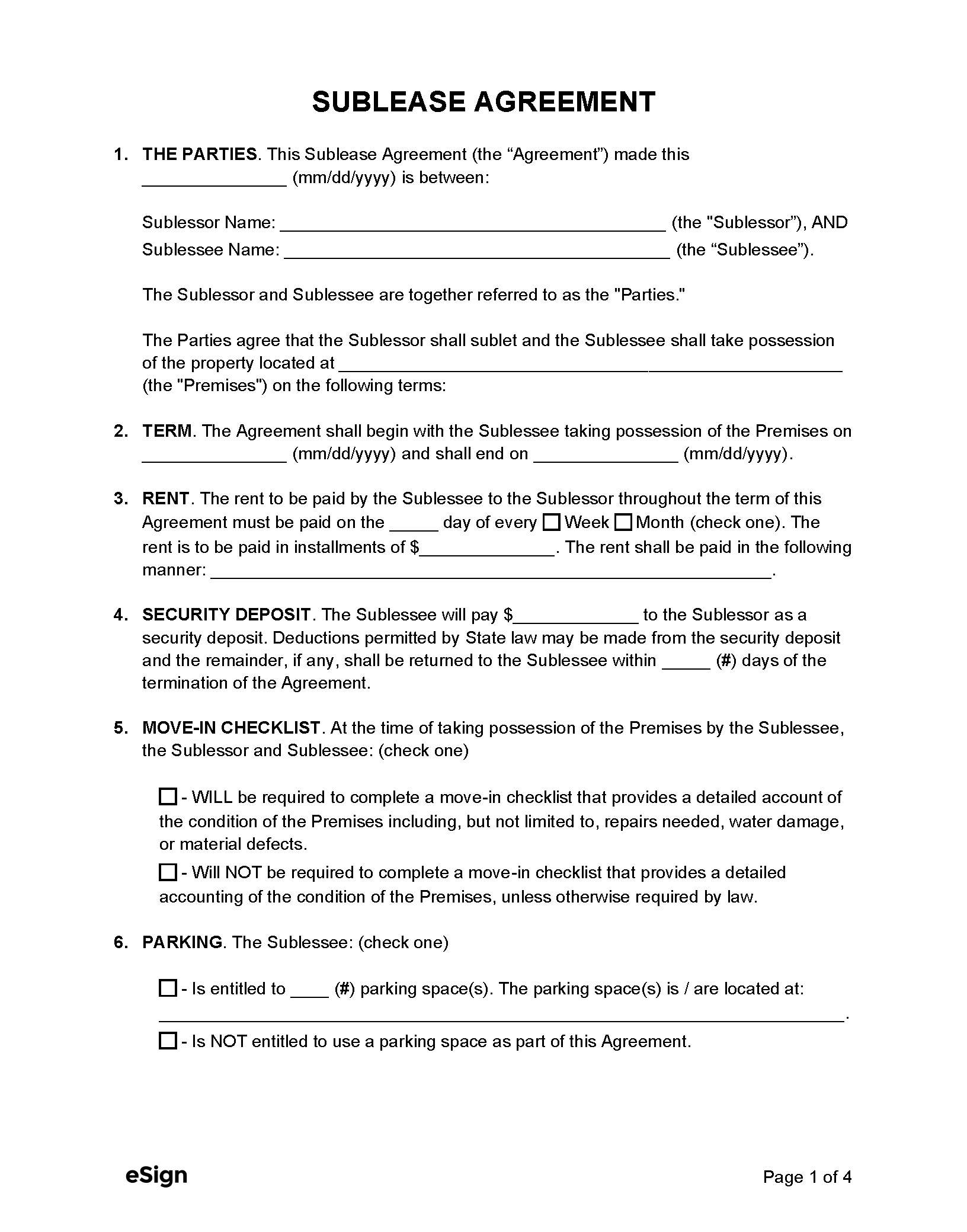 Free Sublease Agreement Template PDF Word