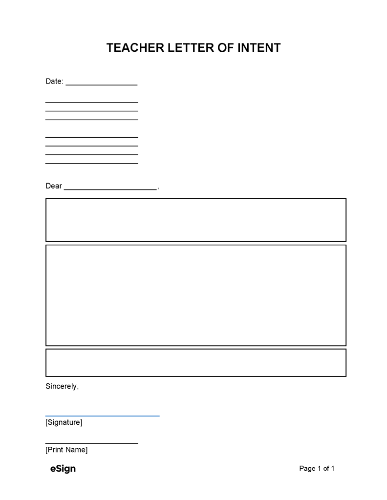 Free Teacher (Education) Letter of Intent | PDF | Word